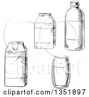Poster, Art Print Of Black And White Sketched Glass Bottles And Cartons