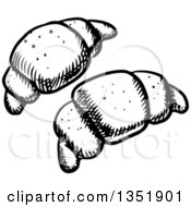 Clipart Of Black And White Sketched Croissants Royalty Free Vector Illustration