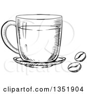 Poster, Art Print Of Black And White Sketched Coffee Cup And Beans