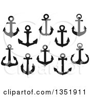 Clipart Of Black Silhouetted Nautical Anchors Royalty Free Vector Illustration