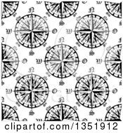 Poster, Art Print Of Seamless Pattern Background Of Black And White Compasses 8
