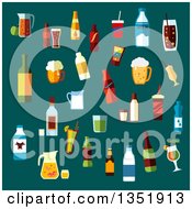 Clipart Of Flat Design Beverages Over Teal Royalty Free Vector Illustration