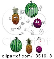 Poster, Art Print Of Cartoon Faces Hands Watermelons Pineapples And Plums