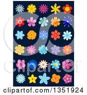 Clipart Of Colorful Flowers On Navy Blue Royalty Free Vector Illustration