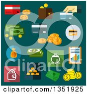 Poster, Art Print Of Flat Design Money Icons On Teal