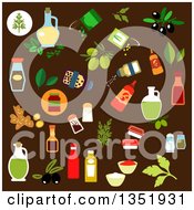 Poster, Art Print Of Flat Design Condiments Spices And Foods Over Brown