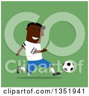 Poster, Art Print Of Flat Design Black Male Soccer Player Running Over Green