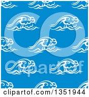 Poster, Art Print Of Seamless Background Pattern Of White Waves Over Blue 4