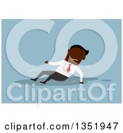 Clipart Of A Flat Design Black Business Man Falling In A Puddle Over Blue Royalty Free Vector Illustration by Vector Tradition SM