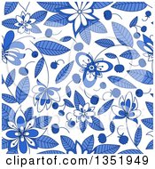 Poster, Art Print Of Seamless Background Of Flowers Leaves And Blueberries 2