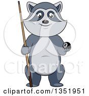 Clipart Of A Cartoon Raccoon Holding A Billiards Eight Ball And Cue Stick Royalty Free Vector Illustration by Vector Tradition SM