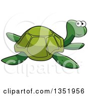 Poster, Art Print Of Cartoon Green Sea Turtle Swimming