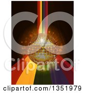 Poster, Art Print Of 3d Gold Disco Ball Over A Rainbow Cuve And Flares On Black