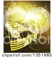 Poster, Art Print Of Floating Sheet Music And Notes Over Gold And Yellow Neon Lights