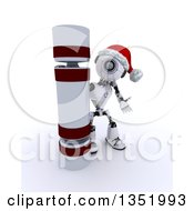 3d Futuristic Robot Presenting A Giant Christmas Cracker On A Shaded White Background
