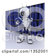 Poster, Art Print Of 3d Futuristic Robot Reading A Book Against Library Shelves On A Shaded White Background