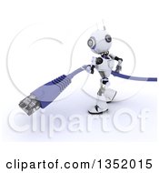 Poster, Art Print Of 3d Futuristic Robot Carrying A Giant Rj45 Data Cable On A Shaded White Background