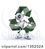 Poster, Art Print Of 3d Futuristic Robot In A Triangle Of Recycle Arrows On A Shaded White Background