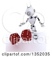 3d Futuristic Robot Tossing Dice On A Shaded White Background
