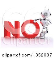 Poster, Art Print Of 3d Futuristic Robot Resting An Arm On And Presenting The Red Word No On A Shaded White Background