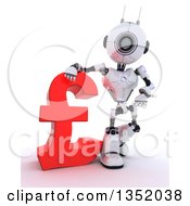 3d Futuristic Robot Resting An Arm On And Presenting A Red Lira Pound Currency Symbol On A Shaded White Background