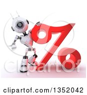 Poster, Art Print Of 3d Futuristic Robot Resting An Arm On And Presenting A Percent Symbol On A Shaded White Background