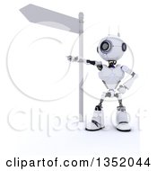 3d Futuristic Robot Pointing Under A Directional Street Sign On A Shaded White Background