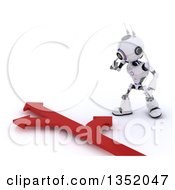 Poster, Art Print Of 3d Futuristic Robot Looking Down At Arrows Going In Different Directions On A Shaded White Background