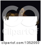 Poster, Art Print Of 3d Demon Or Zombie Over A Blank Sign