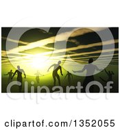 Poster, Art Print Of Background Of 3d Silhouetted Zombies Wandering Under A Spooky Green Sky