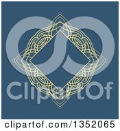 Clipart Of A Vintage Yellow Swirl Diamond Frame Over Blue Royalty Free Vector Illustration by KJ Pargeter