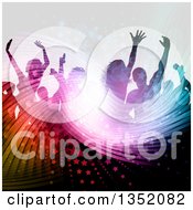 Poster, Art Print Of Silhouetted Crowd Of Dancers Over A Wavy Light Burst Stars And Flares