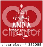 Poster, Art Print Of White Merry Christmas And A Happy New Year Greeting Forming A Tree Over Red
