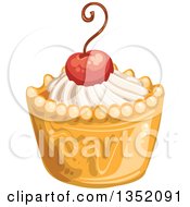 Poster, Art Print Of Cupcake Or Tart With White Frosting And A Cherry
