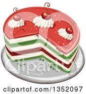 Poster, Art Print Of Colorful Round Layered Cake Topped With Cherries And Cream