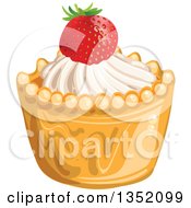 Poster, Art Print Of Cupcake Or Tart With White Frosting And A Strawberry