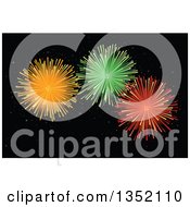 Poster, Art Print Of Orange Green And Red Holiday Fireworks Exploding In A Dark Night Sky