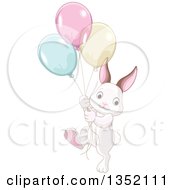 Poster, Art Print Of Cute Bunny Rabbit Marching With Colorful Party Balloons