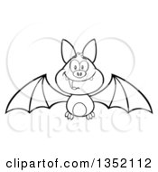 Poster, Art Print Of Cartoon Black And White Halloween Flying Vampire Bat
