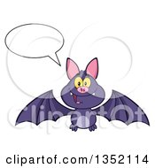 Poster, Art Print Of Cartoon Halloween Flying Purple Vampire Bat Talking
