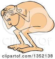 Clipart Of A Cartoon White Man Cowering Scared And Naked Royalty Free Vector Illustration