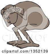 Clipart Of A Cartoon Black Man Cowering Scared And Naked Royalty Free Vector Illustration