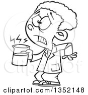 Poster, Art Print Of Cartoon Black And White African School Boy Holding A Hot Cup In Science Class