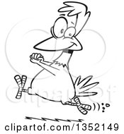 Poster, Art Print Of Cartoon Black And White Happy Chicken Running And Cheering