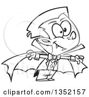 Outline Clipart Of A Cartoon Black And White Halloween Vampire Boy Royalty Free Lineart Vector Illustration by toonaday