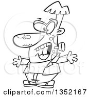 Outline Clipart Of A Cartoon Black And White Halloween Frankenstine Being Scary Royalty Free Lineart Vector Illustration