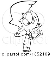 Cartoon Black And White Girl Holding A Short Straw