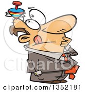 Cartoon Thinking White Businessman With A Top Spinning On His Head