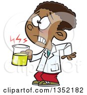 Poster, Art Print Of Cartoon Black School Boy Holding A Hot Cup In Science Class