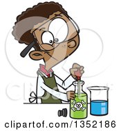 Cartoon Black School Boy Using A Pipette To Mix Chemicals In Science Class